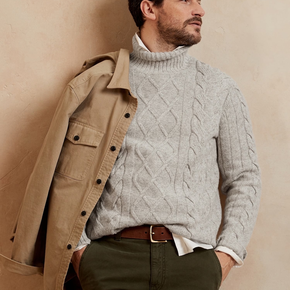 Banana Republic Gray Turtleneck Sweater Cable Knit